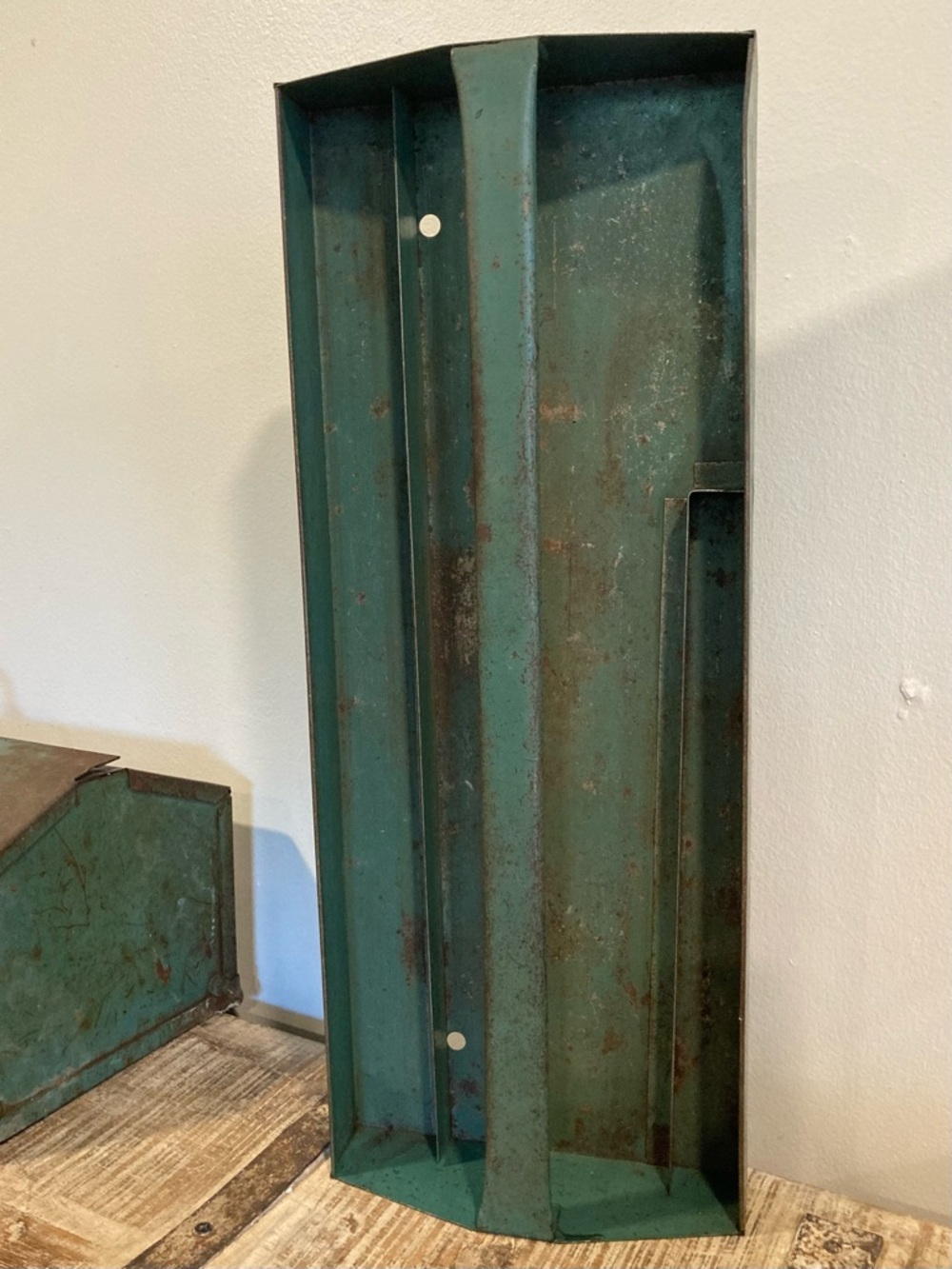 Vintage Metal Toolbox in Teal with Carry Handle and Insert 21” Long Distressed - Picture 7 of 16